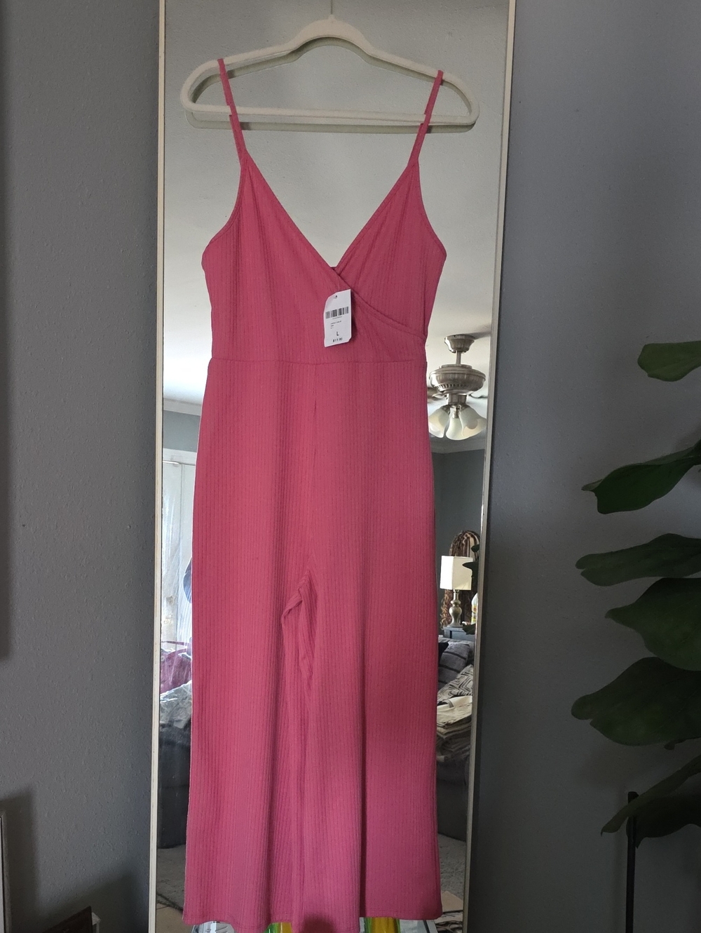 Pink Ribbed V-Neck Cropped Onepiece